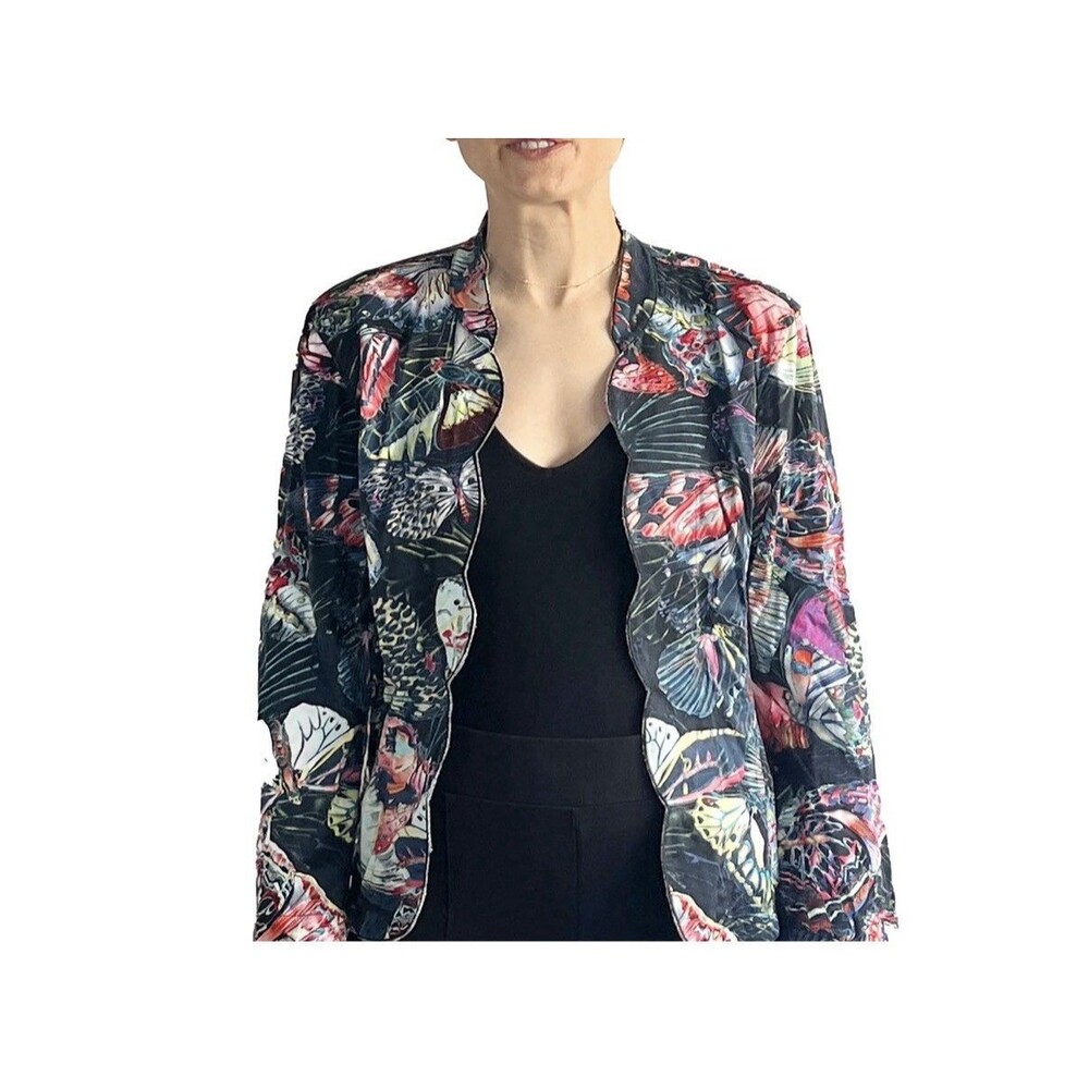 Chicos sz 3 (16/18) Butterfly Scalloped Edge Black Jacket, Cotton Stretchy Comfy
